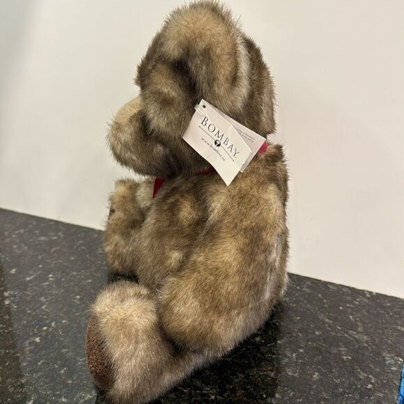 Bombay Russ Brown Fur Teddy Bear 14” Plush Danny Maroon Ribbon. NWT - Picture 3 of 8